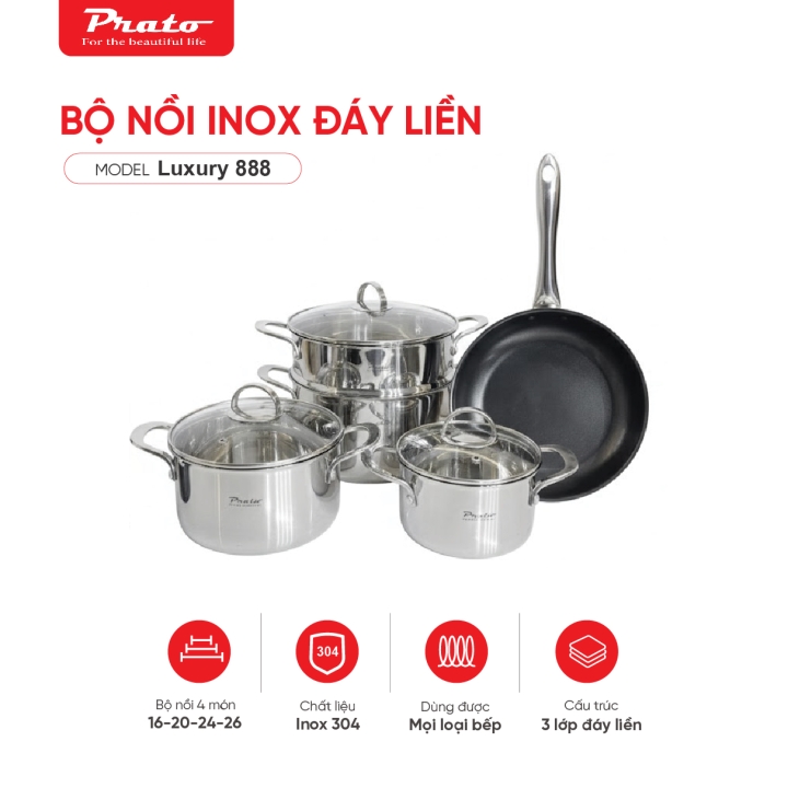 Bộ nồi inox đáy liền Luxury 888